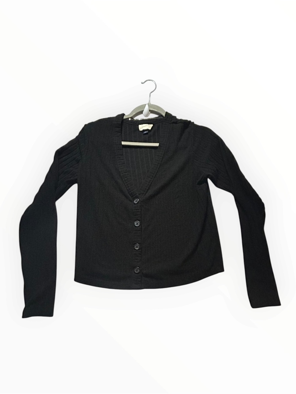 Universal Thread Black Cardigan Ribbed Knit Button Front Minimalist
